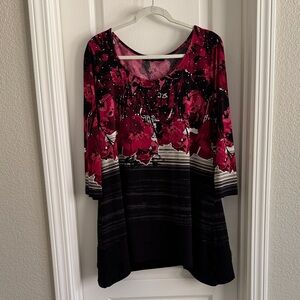 Chic Black and Pink Floral Women's Blouse